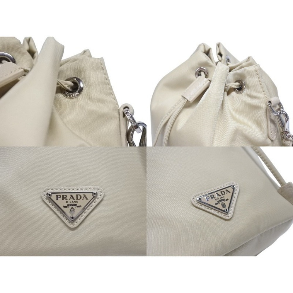Prada handbag drawstring logo plate Re pouch Beige Tan - Picture 4 of 8